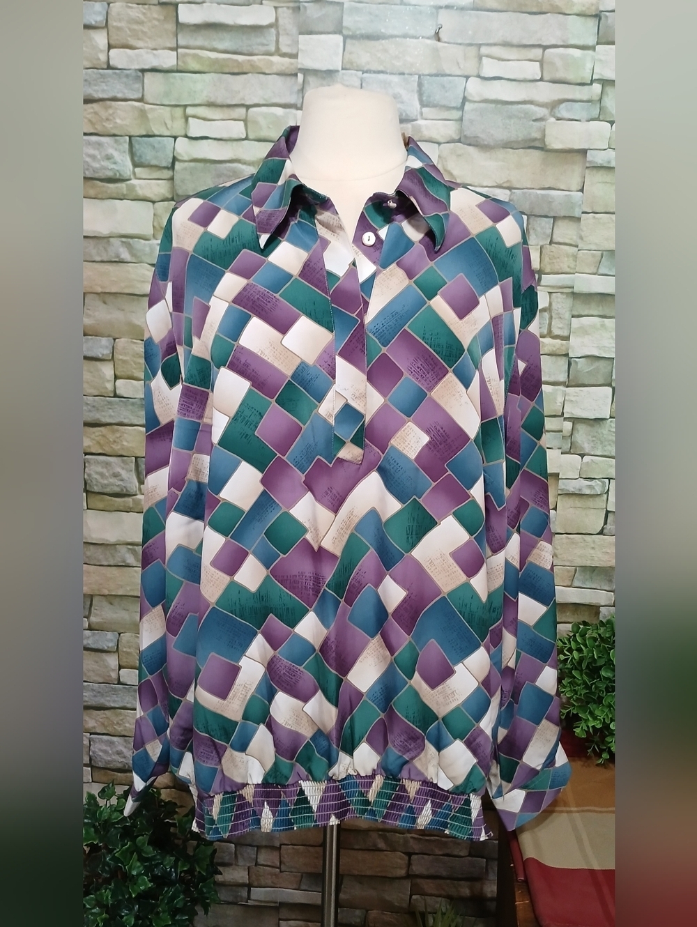 Vintage 24W Alfred Dunner Geometric Multicolor Retro Blouse